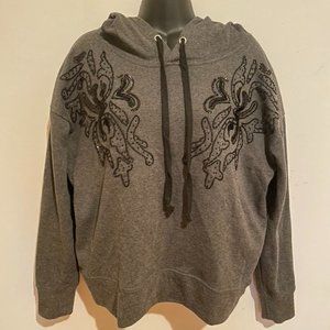 Cute gray sweatshirt with beaded accent on shoulders